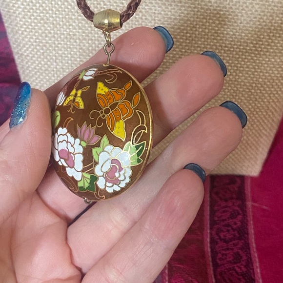 Vintage Cloisonné Golden Blossom Pendant - Picture 9 of 11
